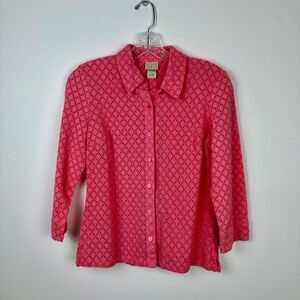 Sigrid Olsen Sport Pink Eyelet Quarter Sleeve 100% Cotton Button Up Blouse